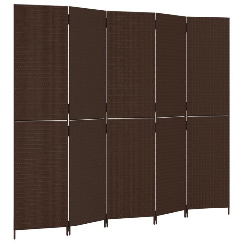 Rumdeler med 5 paneler i polyrattan - brun, 245 × 200 cm