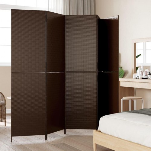 Rumdeler med 5 paneler i polyrattan - brun, 245 × 200 cm