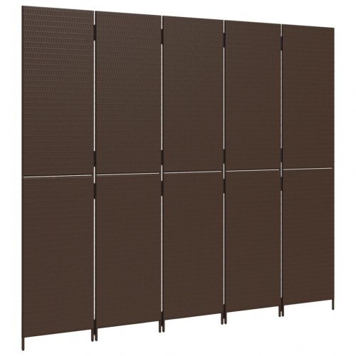 Rumdeler med 5 paneler i polyrattan - brun, 245 × 200 cm