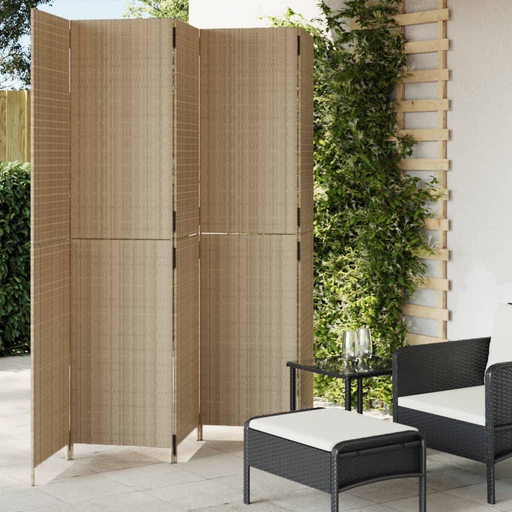Rumdeler 3 Paneler Polyrattan Beige - Vævet design / 245 x 200 cm