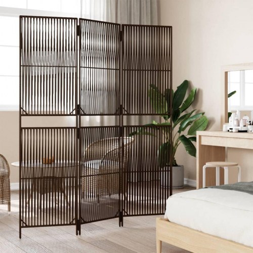 Rumdeler 3 paneler i polyrattan - brun, foldbar skærmvæg