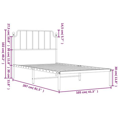 Sengeramme med sengegavl 100x200 cm metal hvid