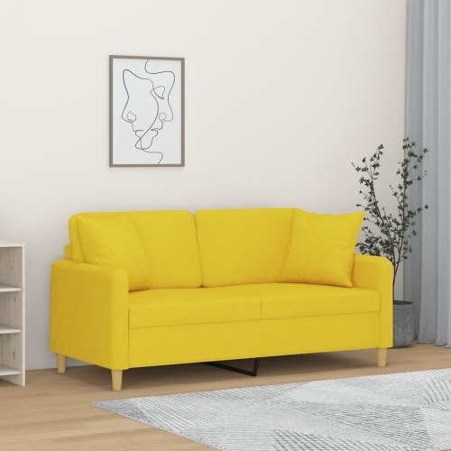 2-personers sofa med pyntepuder - 140 cm stof, lysegul