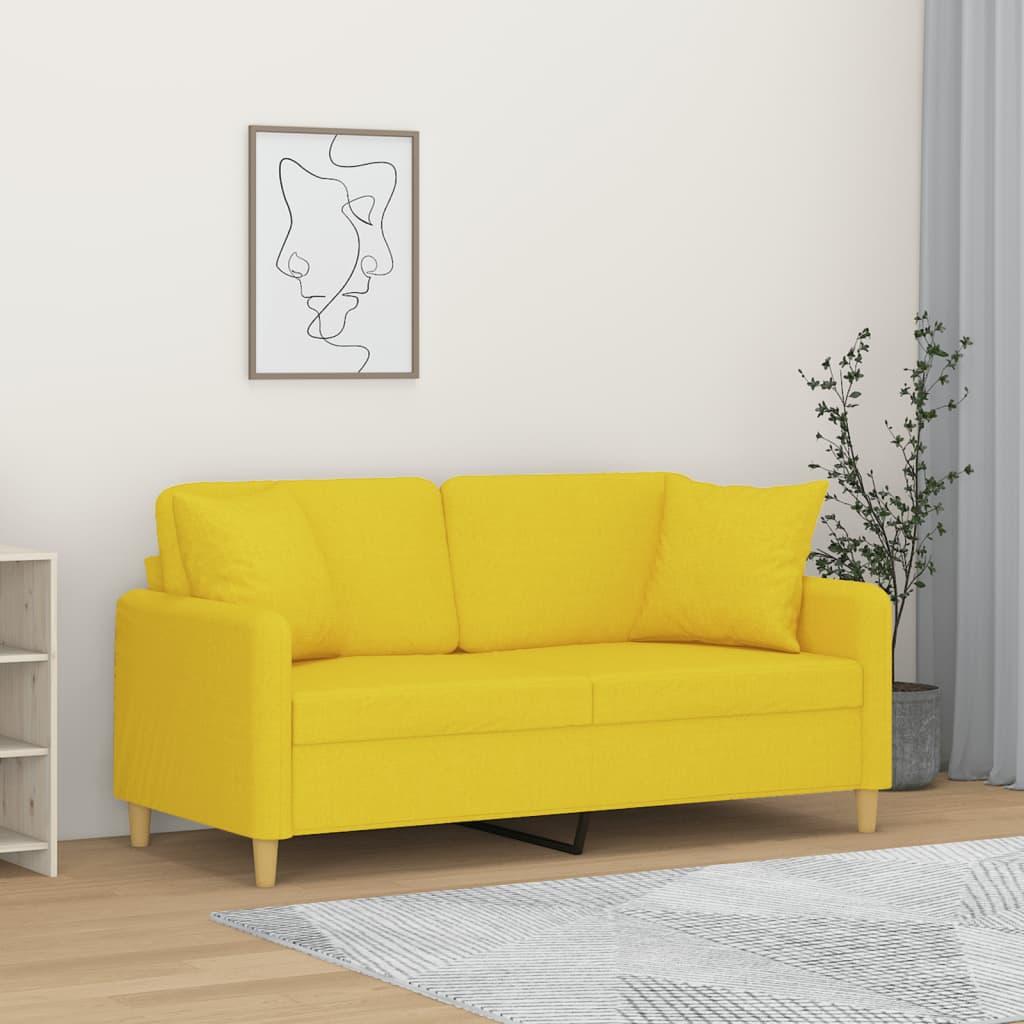 2-personers sofa med pyntepuder - 140 cm stof, lysegul billede