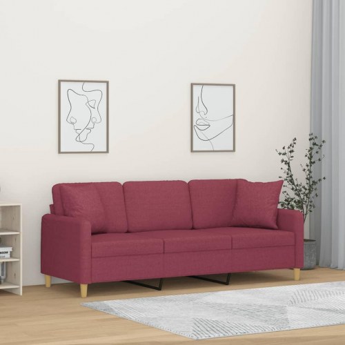 3-personers sofa med pyntepuder 180 cm stof vinrød