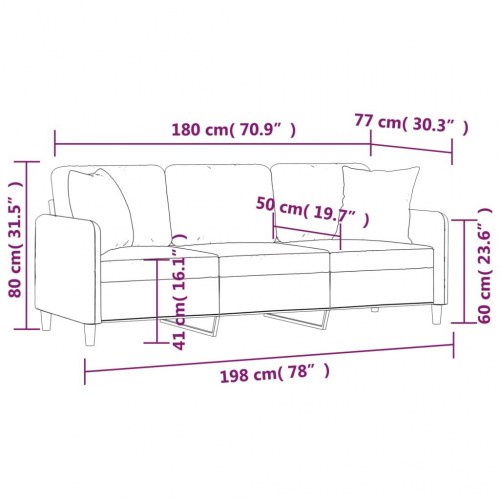 3-personers sofa med pyntepuder 180 cm stof vinrød