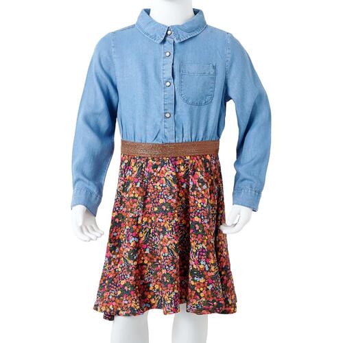 Langærmet kjole til børn str. 92 marineblå og denimblå