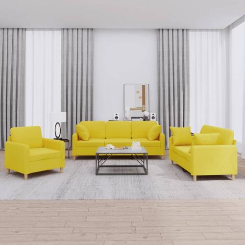 3 personers sofa med puder stof lysegul