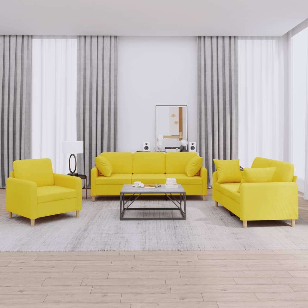 3 personers sofa med puder stof lysegul