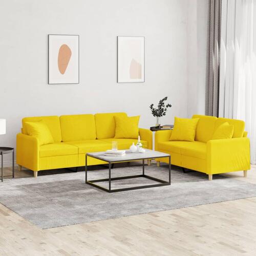 2 personers sofa med puder stof lysegul