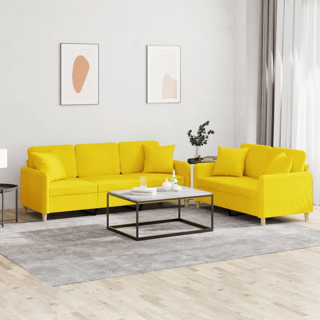 2 personers sofa med puder stof lysegul