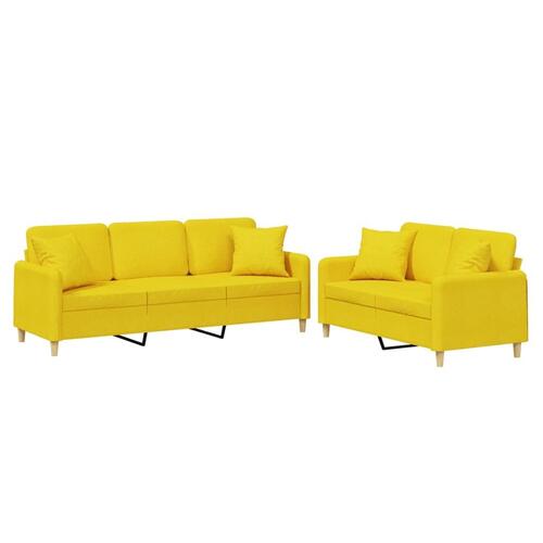 2 personers sofa med puder stof lysegul