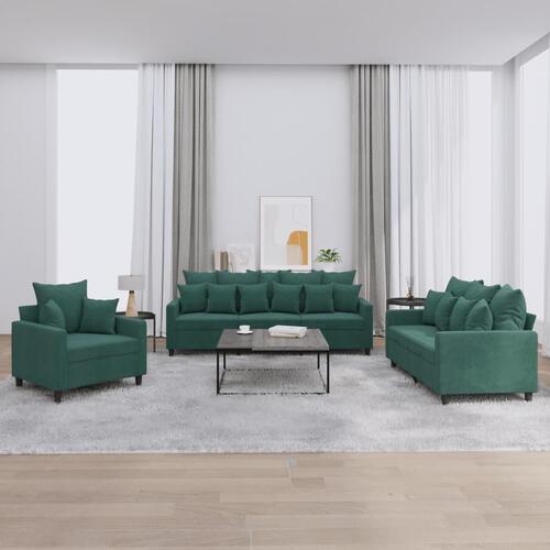 3 personers sofa med hynder velour mørkegrøn