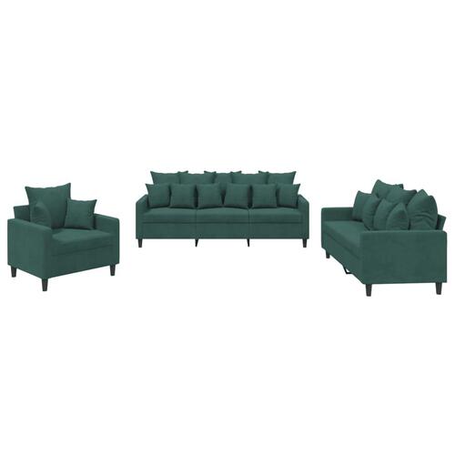 3 personers sofa med hynder velour mørkegrøn