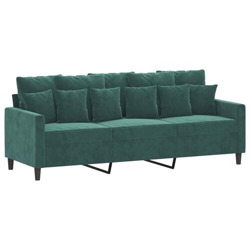 3 personers sofa med hynder velour mørkegrøn