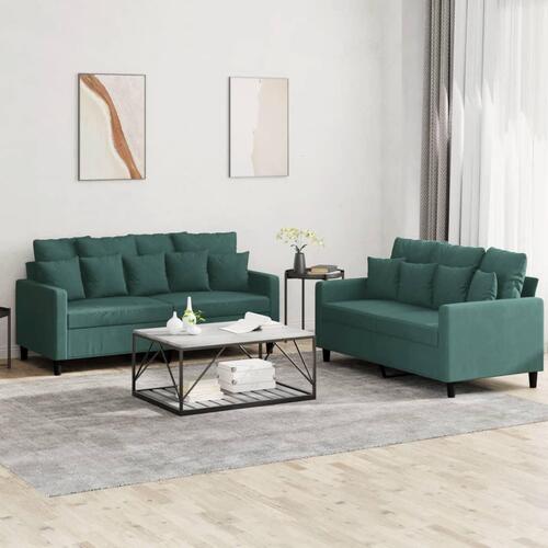 2 personers sofa med hynder velour mørkegrøn