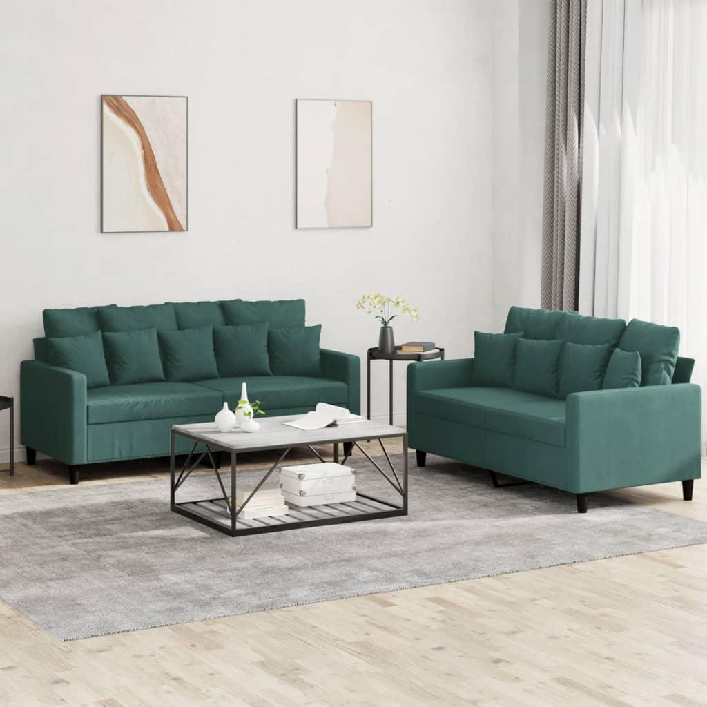 2 personers sofa med hynder velour mørkegrøn