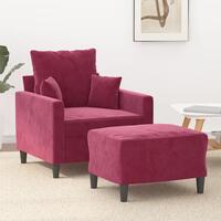 Sofastol med fodskammel 60 cm velour vinrød