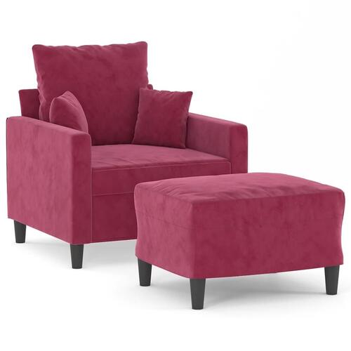 Sofastol med fodskammel 60 cm velour vinrød