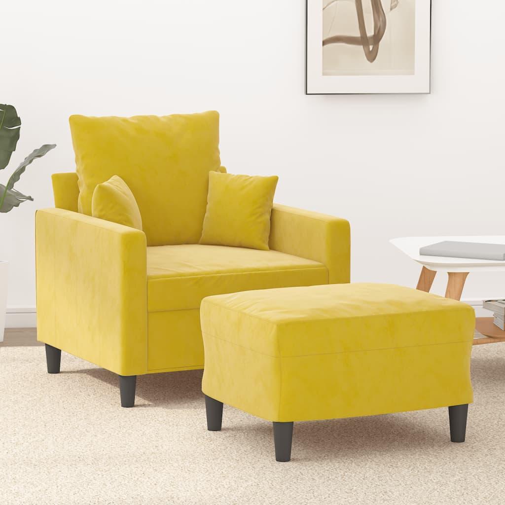 Sofastol med fodskammel 60 cm velour gul
