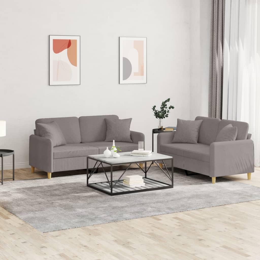 2 personers sofa med puder stof gråbrun