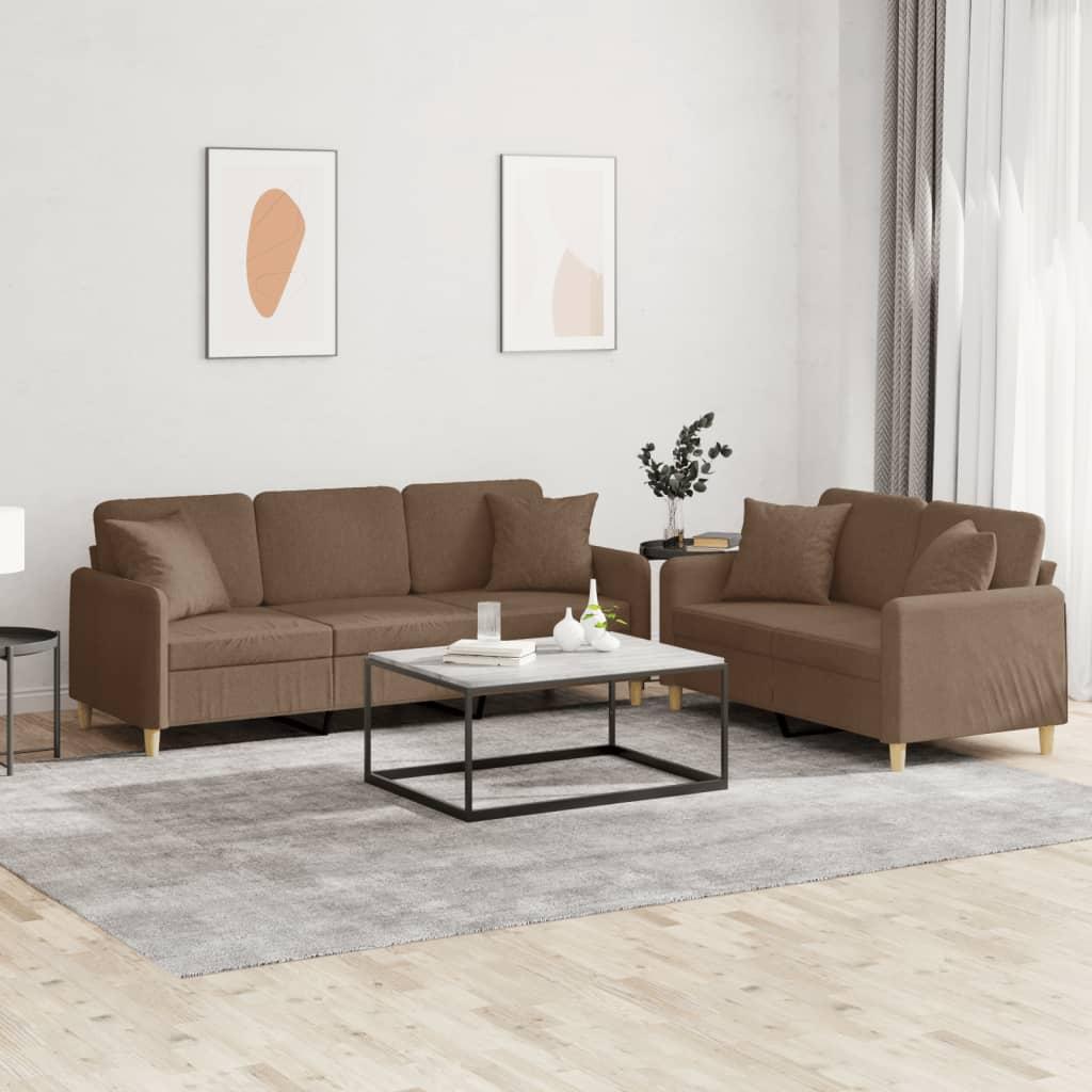 2 personers sofa med puder stof brun