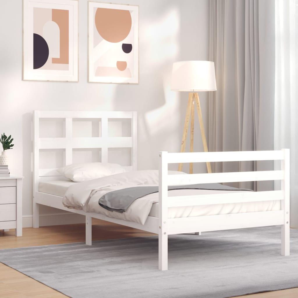 Sengeramme med sengegavl Small Single massivt træ hvid
