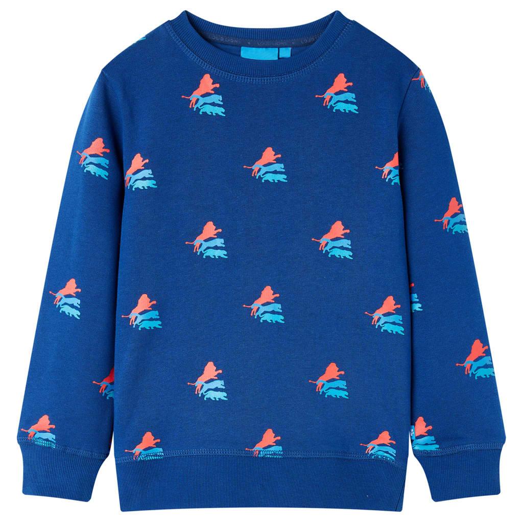 Sweatshirt til børn - str. 128, mørkeblå med løveprint