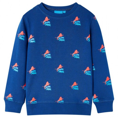 Sweatshirt til børn str. 104 - mørkeblå med løveprint