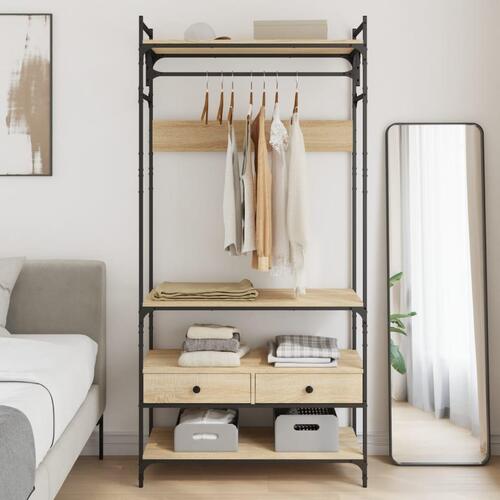 Klædeskab med skuffer 89x39x184,5 cm konstrueret træ sonoma-eg
