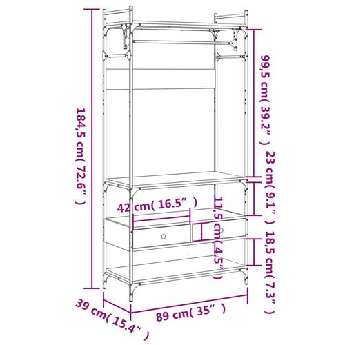 Klædeskab med skuffer 89x39x184,5 cm konstrueret træ sonoma-eg