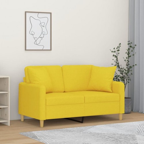 2-personers sofa med pyntepuder - stof, lysegul, sædebredde 120 cm