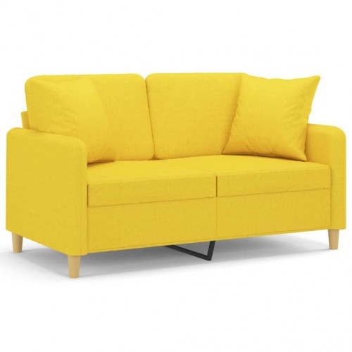 2-personers sofa med pyntepuder - stof, lysegul, sædebredde 120 cm