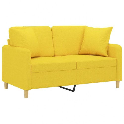 2-personers sofa med pyntepuder - stof, lysegul, sædebredde 120 cm