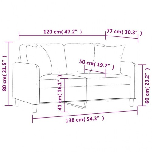 2-personers sofa med pyntepuder - stof, lysegul, sædebredde 120 cm