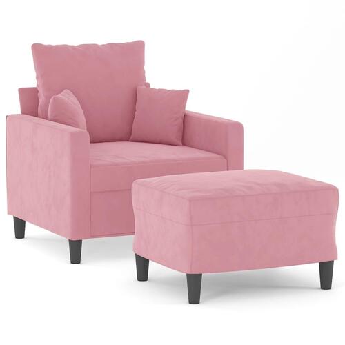 Sofastol med fodskammel 60 cm velour lyserød