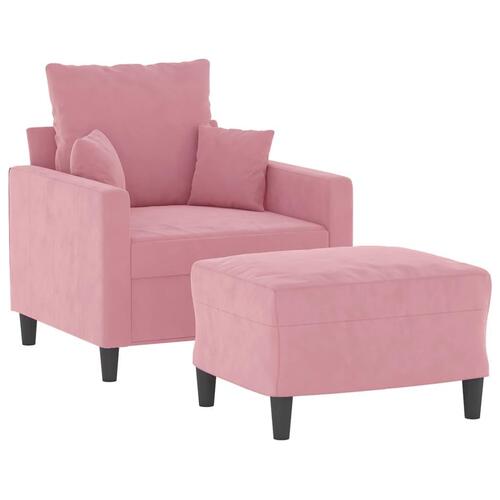 Sofastol med fodskammel 60 cm velour lyserød