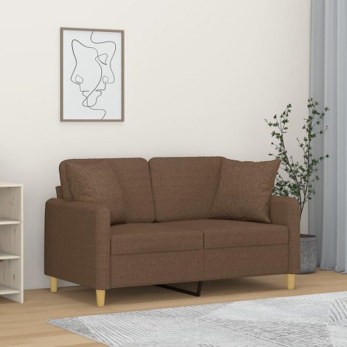 2-personers sofa med pyntepuder - stof, brun, sædebredde 120 cm