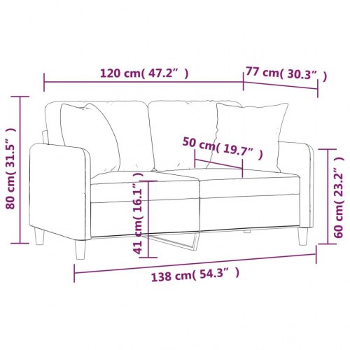 2-personers sofa med pyntepuder - stof, brun, sædebredde 120 cm