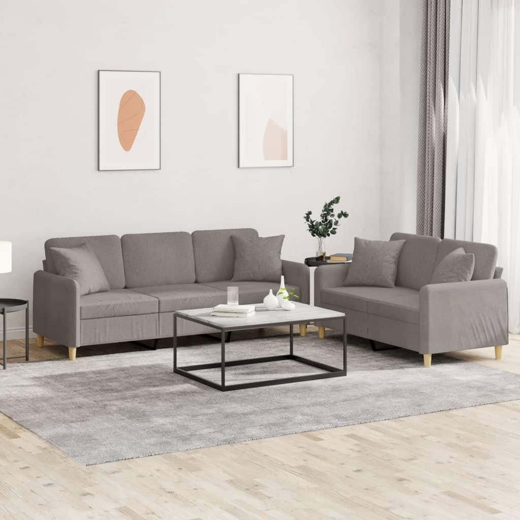 2 personers sofa med puder stof gråbrun