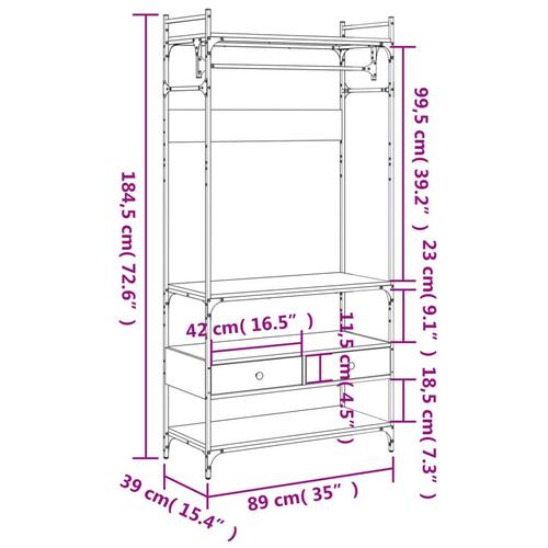 Klædeskab med skuffer 89x39x184,5 cm konstrueret træ brunt eg