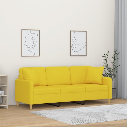 3-personers sofa med pyntepuder - stof, lysegul, 198 cm