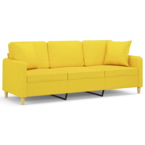 3-personers sofa med pyntepuder - stof, lysegul, 198 cm