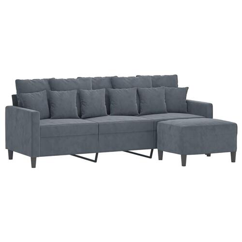 3-personers sofa med fodskammel 180 cm velour mørkegrå