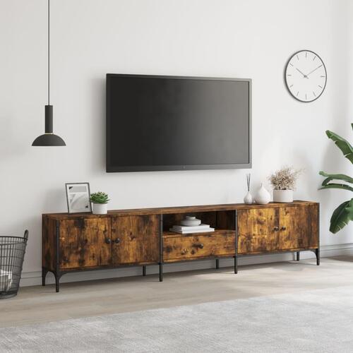 Tv-bord med skuffe 200x25x44 cm konstrueret træ røget egetræ