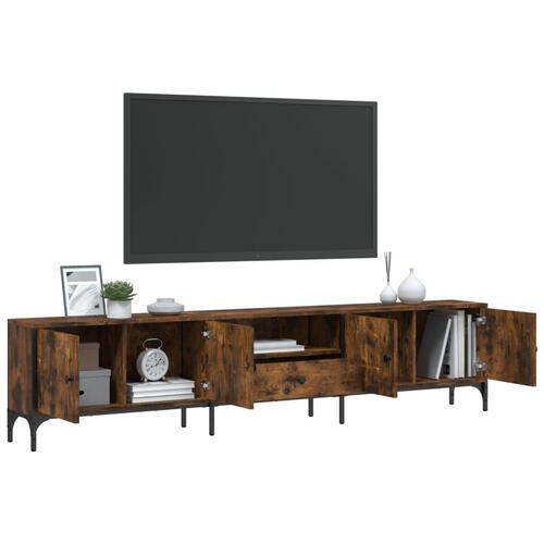 Tv-bord med skuffe 200x25x44 cm konstrueret træ røget egetræ