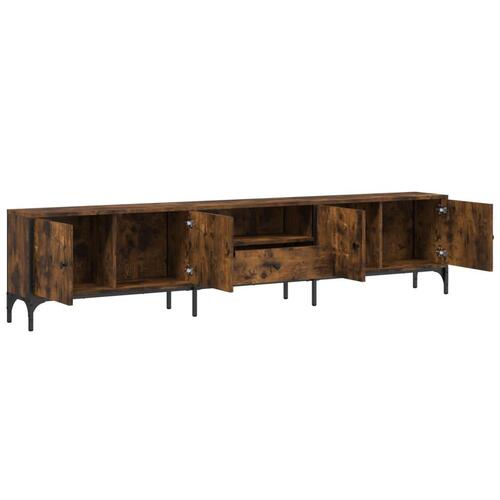 Tv-bord med skuffe 200x25x44 cm konstrueret træ røget egetræ
