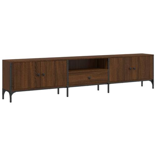 Tv-bord med skuffe 200x25x44 cm konstrueret træ brunt egetræ