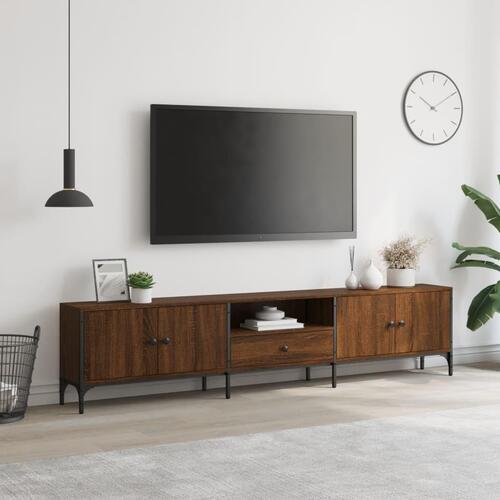 Tv-bord med skuffe 200x25x44 cm konstrueret træ brunt egetræ