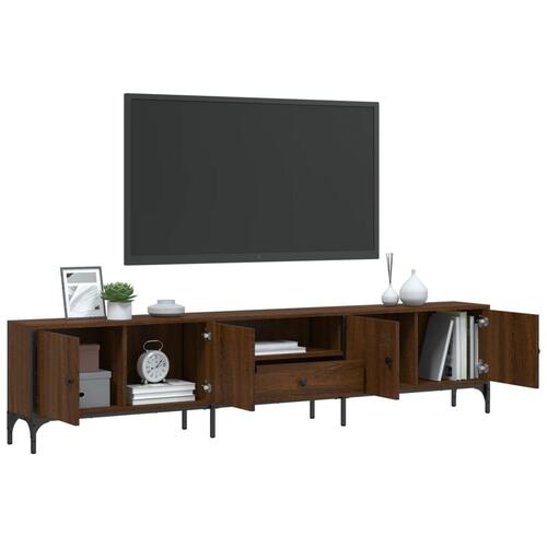 Tv-bord med skuffe 200x25x44 cm konstrueret træ brunt egetræ
